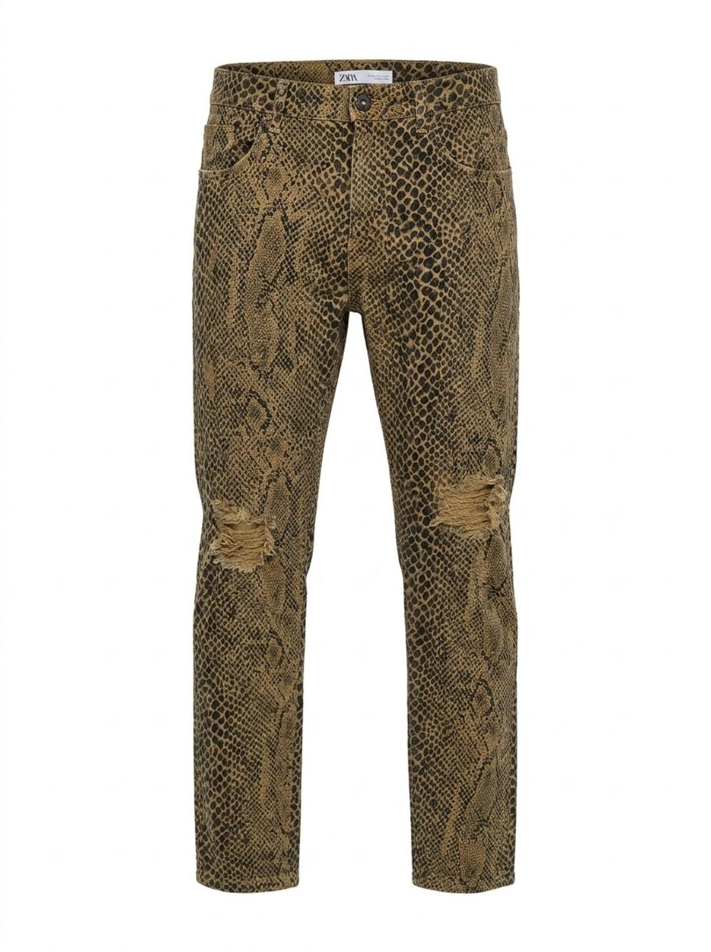 Zara Man Brown Straight Leg Denim Animal Print Pants Women Size 34